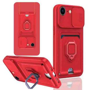 For iPhone 16e Sliding Camshield Magnetic Card Holder Silicone Phone Case(Red)