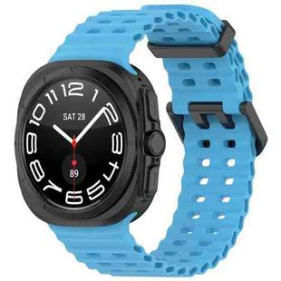 For Samsung Galaxy Watch 7 Ultra 47mm Ocean Hole Dual Buckle Silicone Watch Band(Sky Blue)