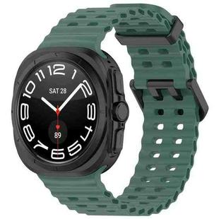 For Samsung Galaxy Watch 7 Ultra 47mm Ocean Hole Dual Buckle Silicone Watch Band(Dark Green)