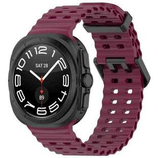 For Samsung Galaxy Watch 7 Ultra 47mm Ocean Hole Dual Buckle Silicone Watch Band(Wine Red)