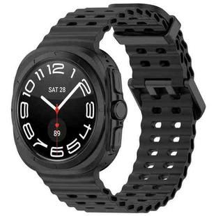 For Samsung Galaxy Watch 7 Ultra 47mm Ocean Hole Dual Buckle Silicone Watch Band(Black)