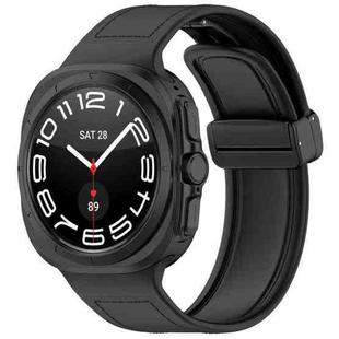 For Samsung Galaxy Watch Ultra 47mm Magnetic Folding Buckle Silicone Leather Watch Band(Black)