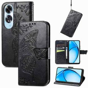 For OPPO A60 Butterfly Love Flower Embossed Leather Phone Case(Black)