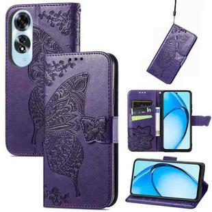 For OPPO A60 Butterfly Love Flower Embossed Leather Phone Case(Purple)