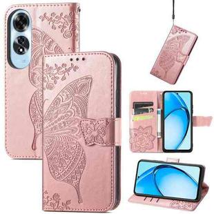 For OPPO A60 Butterfly Love Flower Embossed Leather Phone Case(Rose Gold)