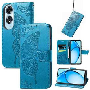 For OPPO A60 Butterfly Love Flower Embossed Leather Phone Case(Blue)