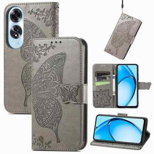 For OPPO A60 Butterfly Love Flower Embossed Leather Phone Case(Gray)