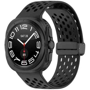 For Samsung Galaxy Watch Ultra 47mm Hole Style Magnetic Folding Buckle Silicone Watch Band(Black)