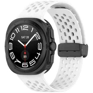 For Samsung Galaxy Watch 7 Ultra 47mm Hole Style Magnetic Folding Buckle Silicone Watch Band(White)