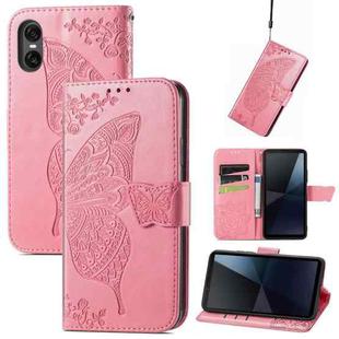 For Sony Xperia 10 VI Butterfly Love Flower Embossed Leather Phone Case(Pink)