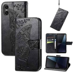 For Sony Xperia 10 VI Butterfly Love Flower Embossed Leather Phone Case(Black)