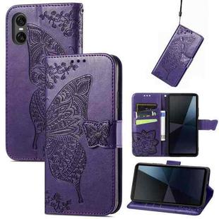 For Sony Xperia 10 VI Butterfly Love Flower Embossed Leather Phone Case(Purple)