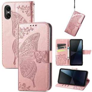 For Sony Xperia 10 VI Butterfly Love Flower Embossed Leather Phone Case(Rose Gold)