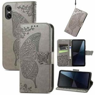 For Sony Xperia 10 VI Butterfly Love Flower Embossed Leather Phone Case(Gray)