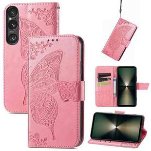 For Sony Xperia 1 VI Butterfly Love Flower Embossed Leather Phone Case(Pink)