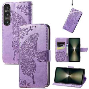 For Sony Xperia 1 VI Butterfly Love Flower Embossed Leather Phone Case(Light Purple)