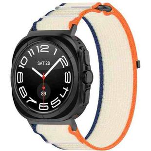 For Samsung Galaxy Watch 7 Ultra 47mm Hook and Loop Fastener Loop Nylon Watch Band(Orange+Beige)