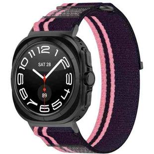 For Samsung Galaxy Watch 7 Ultra 47mm Hook and Loop Fastener Loop Nylon Watch Band(Pink+Purple)