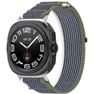 For Samsung Galaxy Watch 7 Ultra 47mm Hook and Loop Fastener Loop Nylon Watch Band(Green+Grey)