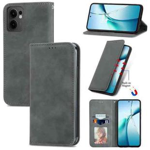 For OPPO Reno13 F Retro Skin Feel Magnetic Flip Leather Phone Case(Gray)