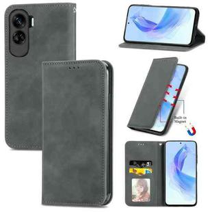 For Honor 90 Lite Retro Skin Feel Magnetic Flip Leather Phone Case(Gray)