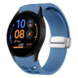 For Samsung Galaxy Watch FE 40mm Richard Magnetic Folding Silver Buckle Silicone Watch Band(Blue)