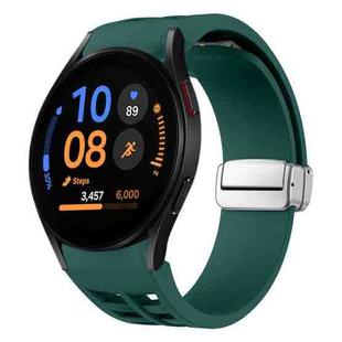 For Samsung Galaxy Watch FE 40mm Richard Magnetic Folding Silver Buckle Silicone Watch Band(Dark Green)