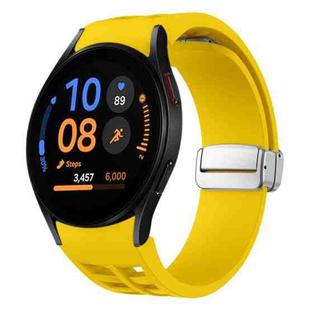 For Samsung Galaxy Watch FE 40mm Richard Magnetic Folding Silver Buckle Silicone Watch Band(Yellow)