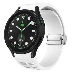 For Sansung Galaxy Watch 5 Pro Golf Edition Richard Magnetic Folding Silver Buckle Silicone Watch Band(White)