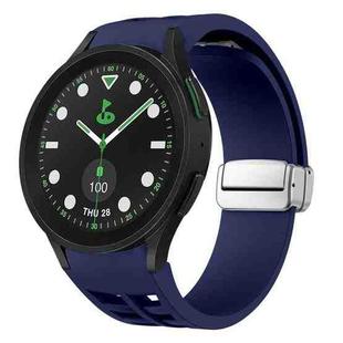 For Sansung Galaxy Watch 5 Pro Golf Edition Richard Magnetic Folding Silver Buckle Silicone Watch Band(Midnight Blue)
