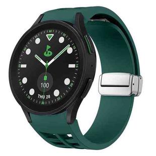 For Sansung Galaxy Watch 5 Pro Golf Edition Richard Magnetic Folding Silver Buckle Silicone Watch Band(Dark Green)