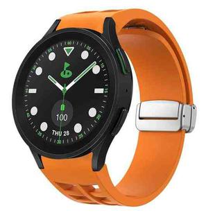 For Sansung Galaxy Watch 5 Pro Golf Edition Richard Magnetic Folding Silver Buckle Silicone Watch Band(Orange)