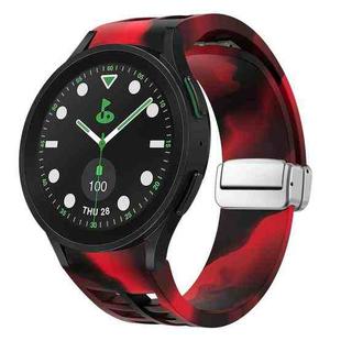For Sansung Galaxy Watch 5 Pro Golf Edition Richard Magnetic Folding Silver Buckle Silicone Watch Band(Black Red Camouflage)