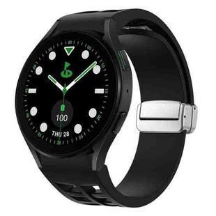 For Samsung Galaxy Watch 5 Golf Edition Richard Magnetic Folding Silver Buckle Silicone Watch Band(Black)