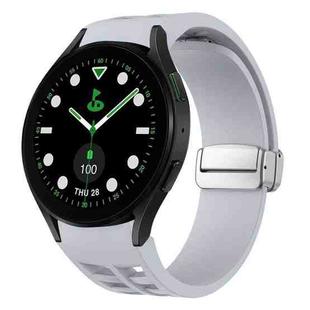 For Samsung Galaxy Watch 5 Golf Edition Richard Magnetic Folding Silver Buckle Silicone Watch Band(Light Gray)