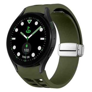 For Samsung Galaxy Watch 5 Golf Edition Richard Magnetic Folding Silver Buckle Silicone Watch Band(Army Green)