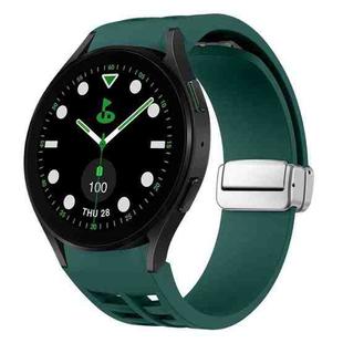 For Samsung Galaxy Watch 5 Golf Edition Richard Magnetic Folding Silver Buckle Silicone Watch Band(Dark Green)