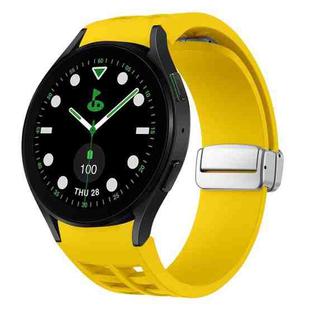 For Samsung Galaxy Watch 5 Golf Edition Richard Magnetic Folding Silver Buckle Silicone Watch Band(Yellow)