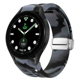 For Samsung Galaxy Watch 5 Golf Edition Richard Magnetic Folding Silver Buckle Silicone Watch Band(Black Gray Camouflage)