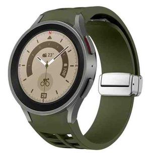 For Sansung Galaxy Watch 5 Pro 45mm Richard Magnetic Folding Silver Buckle Silicone Watch Band(Army Green)