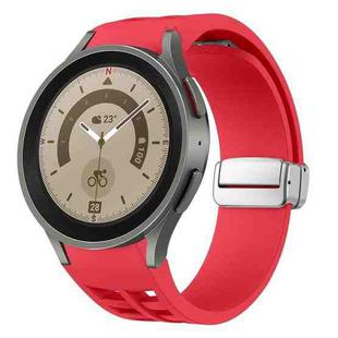 For Sansung Galaxy Watch 5 Pro 45mm Richard Magnetic Folding Silver Buckle Silicone Watch Band(Red)