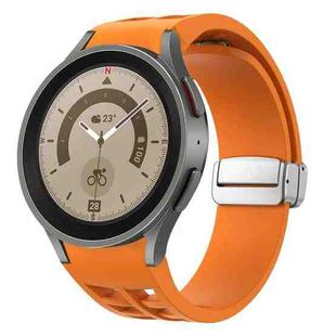 For Sansung Galaxy Watch 5 Pro 45mm Richard Magnetic Folding Silver Buckle Silicone Watch Band(Orange)