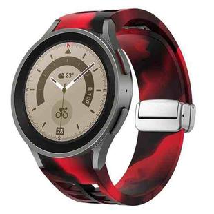 For Sansung Galaxy Watch 5 Pro 45mm Richard Magnetic Folding Silver Buckle Silicone Watch Band(Black Red Camouflage)