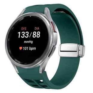 For Samsung Galaxy Watch 7 40 / 44mm Richard Magnetic Folding Silver Buckle Silicone Watch Band(Dark Green)