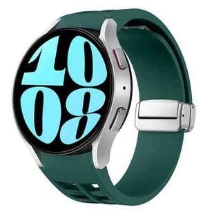 For Samsung Galaxy Watch 6 40 / 44mm Richard Magnetic Folding Silver Buckle Silicone Watch Band(Dark Green)