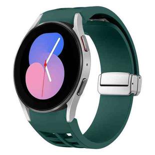 For Samsung Galaxy Watch 5 40 / 44mm Richard Magnetic Folding Silver Buckle Silicone Watch Band(Dark Green)