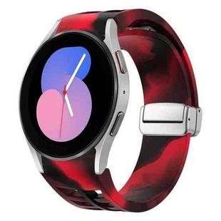 For Samsung Galaxy Watch 5 40 / 44mm Richard Magnetic Folding Silver Buckle Silicone Watch Band(Black Red Camouflage)