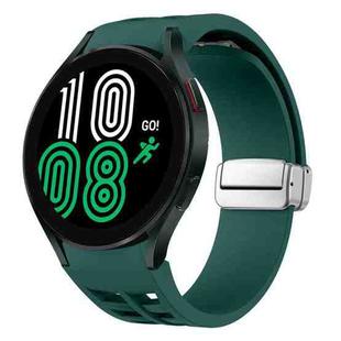 For Samsung Galaxy Watch 4 40 / 44mm Richard Magnetic Folding Silver Buckle Silicone Watch Band(Dark Green)