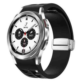For Samsung Galaxy Watch 4 Classic 42 / 46mm Richard Magnetic Folding Silver Buckle Silicone Watch Band(Black)