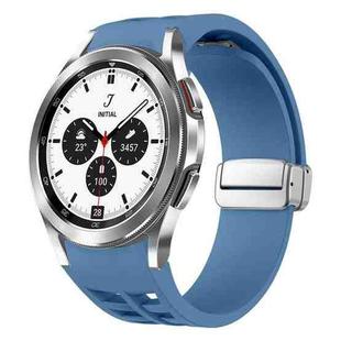 For Samsung Galaxy Watch 4 Classic 42 / 46mm Richard Magnetic Folding Silver Buckle Silicone Watch Band(Blue)